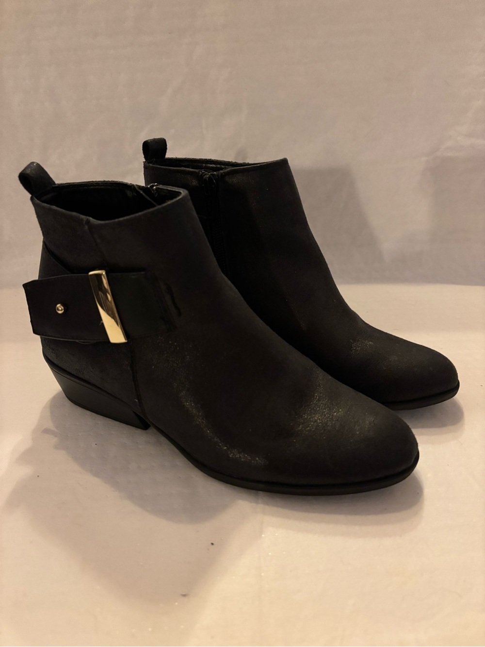 White Mountain Black Women's Ankle Boots with Gold Buckle